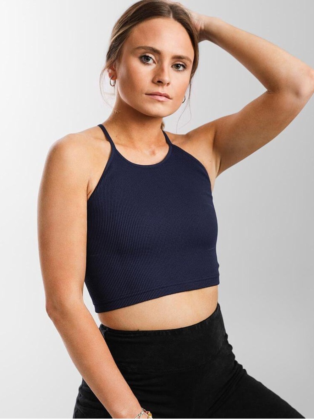 Free People Movement Black Ribbed Cropped Run Yoga Tank Top XL Extra Large